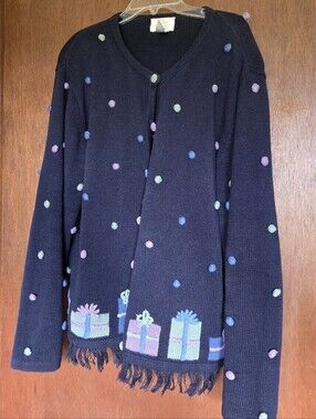 Vintage 90s Christopher & Banks Present Pom-Pom Knit Cardigan